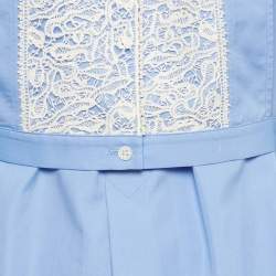 Pre Owned Dior Blue Cotton Lace Plastron Belted Cotton Tunic S
