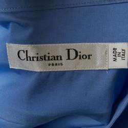 Pre Owned Dior Blue Cotton Lace Plastron Belted Cotton Tunic S