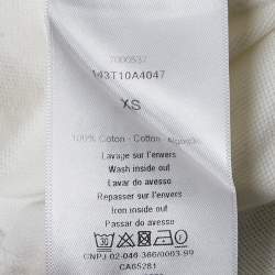 Pre Owned Christian Dior White/Blue Striped Logo Cotton Polo T-Shirt XS