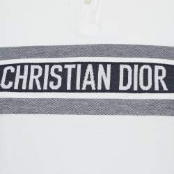 Pre Owned Christian Dior White/Blue Striped Logo Cotton Polo T-Shirt XS