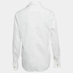 Pre Owned قميص كريستيان ديور قطن أبيض بتفاصيل أزرار أكمام مقاس متوسط