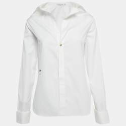 Pre Owned قميص كريستيان ديور قطن أبيض بتفاصيل أزرار أكمام مقاس متوسط