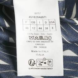 مملوكة مسبقًا قميص ديور حرير أزرق كحلي مطبوع مقاس متوسط