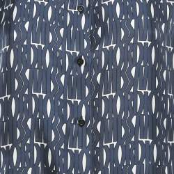 مملوكة مسبقًا قميص ديور حرير أزرق كحلي مطبوع مقاس متوسط