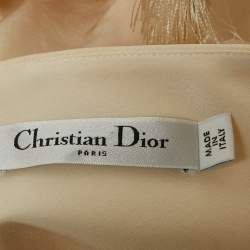 مملوكة مسبقًا طقم جاكيت وفستان ديور صوف مزيج بلون البيج مع تفاصيل شراشيب مقاس كبير (لارج)