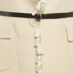 مملوكة مسبقًا طقم جاكيت وفستان ديور صوف مزيج بلون البيج مع تفاصيل شراشيب مقاس كبير (لارج)