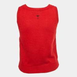 Pre Owned Christian Dior Red Cashmere Knit Tank Sweater L