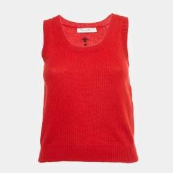 Pre Owned Christian Dior Red Cashmere Knit Tank Sweater L