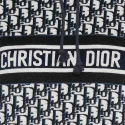 Pre Owned بلوفر كريستيان ديور أزرق/أبيض بفيلفت بغطاء رأس بأكمام قصيرة مقاس صغير