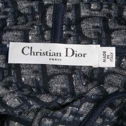 Pre Owned بلوفر كريستيان ديور أزرق/أبيض بفيلفت بغطاء رأس بأكمام قصيرة مقاس صغير