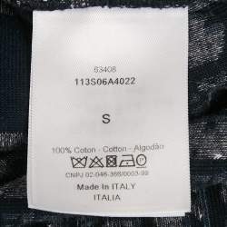 Pre Owned بلوفر كريستيان ديور أزرق/أبيض بفيلفت بغطاء رأس بأكمام قصيرة مقاس صغير