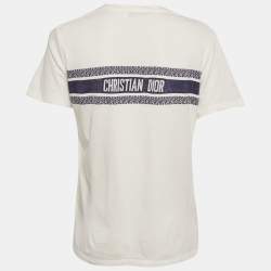 مملوكة مسبقًا Christian Dior White Print Cotton Half Sleeve T-Shirt M