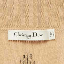 Pre Owned كارديغان ديور صوف محبوك بشعار بيج سحاب مقاس صغير