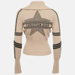 Pre Owned كارديغان ديور صوف محبوك بشعار بيج سحاب مقاس صغير