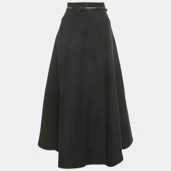 Pre Owned Christian Dior Black Wool Blend Midi Skirt XL