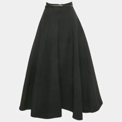 Pre Owned Christian Dior Black Wool Blend Midi Skirt XL