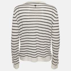 Pre Owned Christian Dior White Striped Linen & Cashmere Knit Sweater M