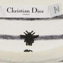 Pre Owned Christian Dior White Striped Linen & Cashmere Knit Sweater M