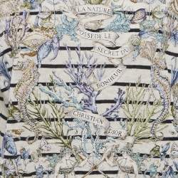 Pre Owned Christian Dior White Striped Linen & Cashmere Knit Sweater M