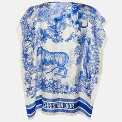 مملوكة مسبقًا Dior Blue Toile de Jouy Sauvage Silk Dioriviera Poncho One Size