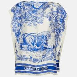 مملوكة مسبقًا Dior Blue Toile de Jouy Sauvage Silk Dioriviera Poncho One Size