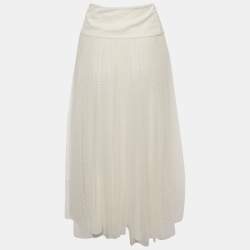Pre Owned Christian Dior White Plumetis Tulle Midi Skirt M