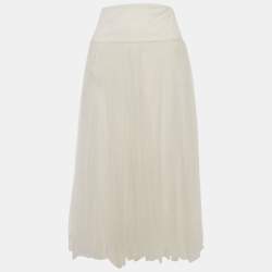 Pre Owned Christian Dior White Plumetis Tulle Midi Skirt M