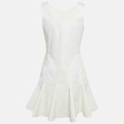 Pre Owned فستان كريستيان ديور قطن أبيض واسع قصير مقاس متوسط