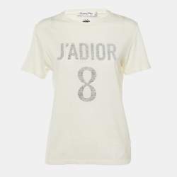 Pre Owned Dior Ivory J'adior 8 Cotton & Linen Crew Neck T-Shirt M