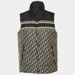 Pre Owned Christian Dior Navy Blue Oblique Synthetic Reversible Puffer Vest Jacket XS