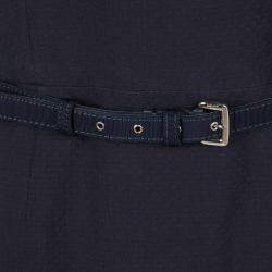 Dior Navy Blue Textured Sleeveless Belted Dress M