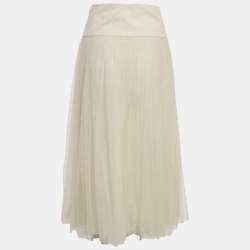 مملوكة مسبقًا تنورة ديور ميدي تول بنمط طيات غير بيضاء مقاس صغير (سمول)