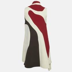 Pre Owned فستان كريستيان ديور صوف كريمي/أحمر غير متماثل مقاس صغير (سمول)