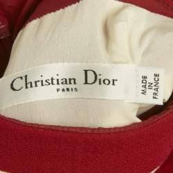 Pre Owned فستان كريستيان ديور صوف كريمي/أحمر غير متماثل مقاس صغير (سمول)