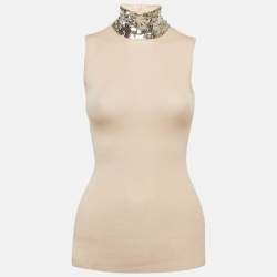 مملوكة مسبقًا Christian Dior Pink Wool Sequin Mock Neck Top S