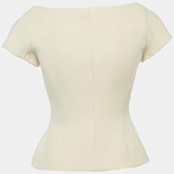 Pre Owned Christian Dior Cream Wool and Silk Off-Shoulder Top M