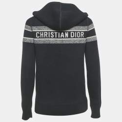 Pre Owned Christion Dior Navy Blue Wool Knit Oblique Reversible Zipped Cardigan S