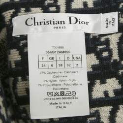 Pre Owned Christion Dior Navy Blue Wool Knit Oblique Reversible Zipped Cardigan S