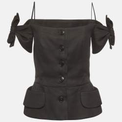 مملوكة مسبقًا Christian Dior Black Stretch Cotton Off Shoulder Bustier Jacket M