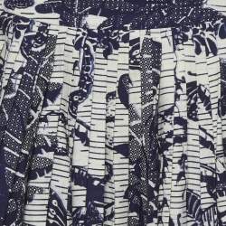 Pre Owned تنورة ديور بيضاء/زرقاء قطنية بطبعة Toile de Jouy وطيّات بحجم صغير