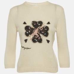 Pre Owned Christian Dior Cream Cashmere Clover Sweater S