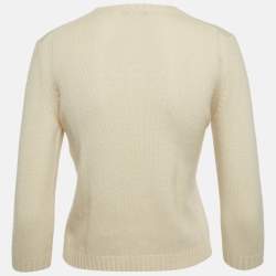 Pre Owned Christian Dior Cream Cashmere Clover Sweater S