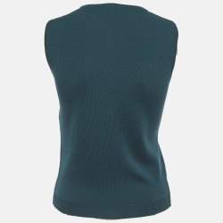 Pre Owned Christian Dior Teal Green Wool Knit Sleeveless Top S