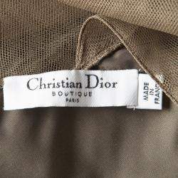 Pre Owned Dior Boutique Brown Pleated Ruffle Detail Sleeveless Tiered Evening Gown S
