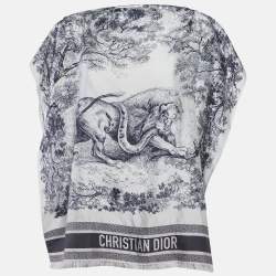 Pre Owned Dior Navy Blue Toile de Jouy Sauvage Silk Poncho One Size