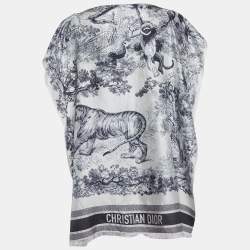 Pre Owned Dior Navy Blue Toile de Jouy Sauvage Silk Poncho One Size