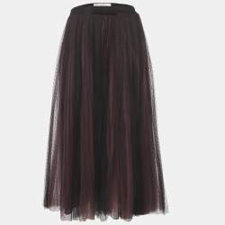 Pre Owned تنورة كريستيان ديور حرير و شبك بولكا دوتس أسود/وردي مقاس متوسط (ميديوم)