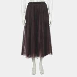 Pre Owned Christian Dior Black/Pink Polka Dots Silk & Mesh Midi Skirt M