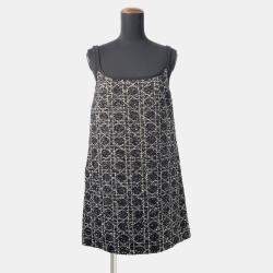 Pre Owned Dior Macrocannage Tweed Short Flare Dress Size 34 Black 