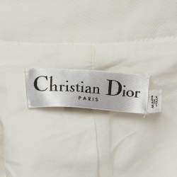 Pre Owned Christian Dior White Cotton Quilted Crossover Jacket M